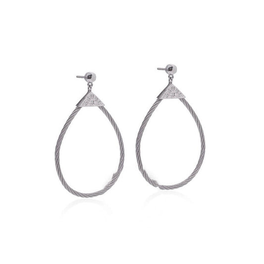 Original ALOR Grey Cable Triangle Tear Drop Earrings with 18K Gold & Diamonds