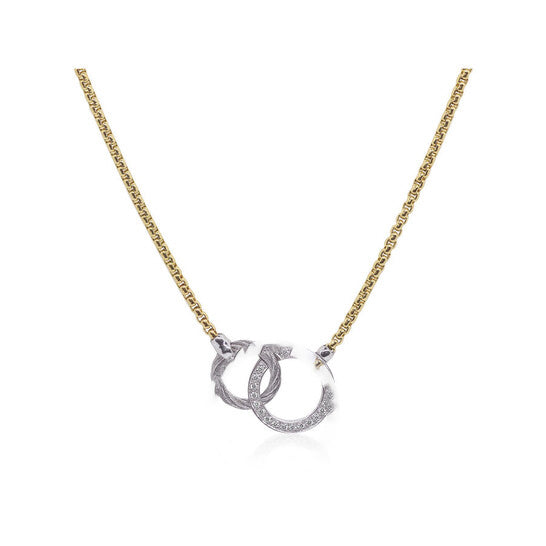 Original ALOR Grey Cable & Yellow Chain Interlocking Full Circle Necklace with 14K Gold & Diamonds