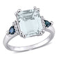 Original Amour 0.04 CT TDW Diamond and 3 1/3 CT TGW Ice Aquamarine w/ Sapphire Cocktail Ring in Sterling Silver