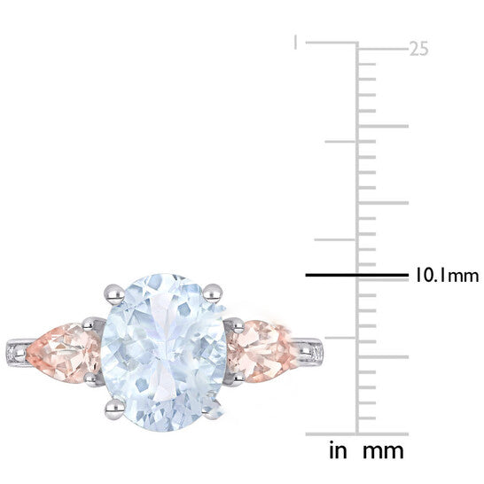 Original Amour 0.05 CT TDW Diamond and 3 CT TGW Ice Aquamarine and Morganite 3-Stone Ring in Sterling Silver