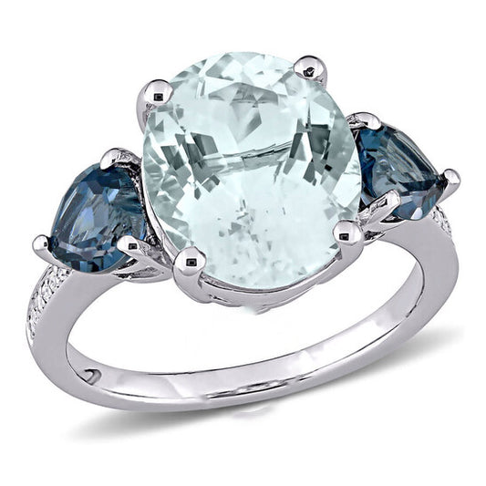 Original Amour 0.05 CT TDW Diamond and 5 1/6 CT TGW Ice Aquamarine and London Blue Topaz Cocktail Ring in Sterling Silver