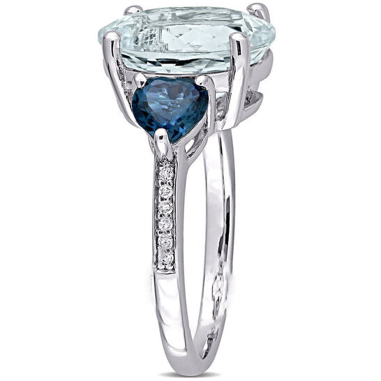 Original Amour 0.05 CT TDW Diamond and 5 1/6 CT TGW Ice Aquamarine and London Blue Topaz Cocktail Ring in Sterling Silver