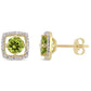 Original AMOUR 1 1/8 CT TGW Peridot and Diamond Square Stud Earrings In 10K Yellow Gold