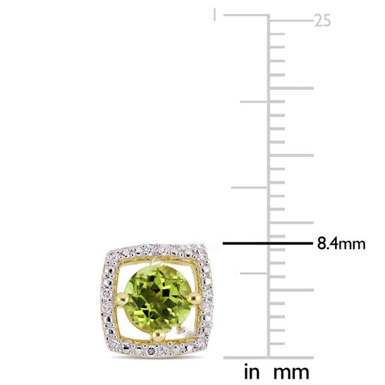 Original AMOUR 1 1/8 CT TGW Peridot and Diamond Square Stud Earrings In 10K Yellow Gold