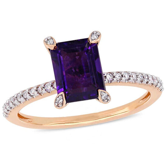 Original Amour 1/10 CT Diamond TW And 1 1/2 CT TGW Amethyst-Africa Fashion Ring 10k Pink Gold JMS005335