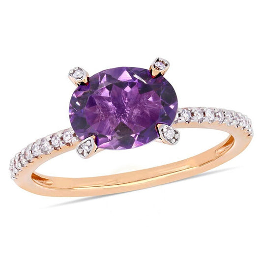 Original Amour 1/10 CT Diamond TW And 1 5/8 CT TGW Amethyst-Africa Fashion Ring 10k Pink Gold JMS005333