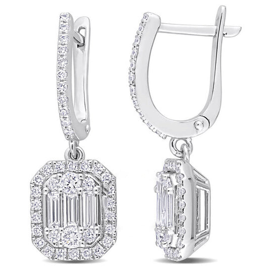 Original AMOUR 1 1/10 CT TDW Parallel Baguette Diamond Halo Cuff Earrings In 14K White Gold