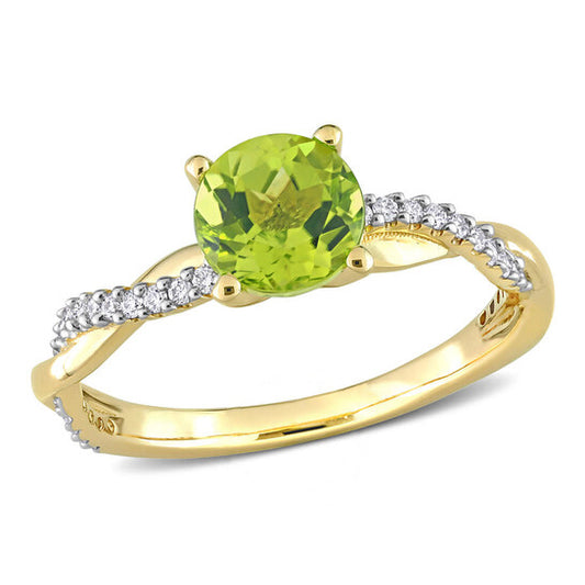 Original Amour 1 1/10 CT TGW Peridot and 1/6 CT TW Diamond Crossover Ring in 14k Yellow Gold