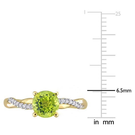 Original Amour 1 1/10 CT TGW Peridot and 1/6 CT TW Diamond Crossover Ring in 14k Yellow Gold