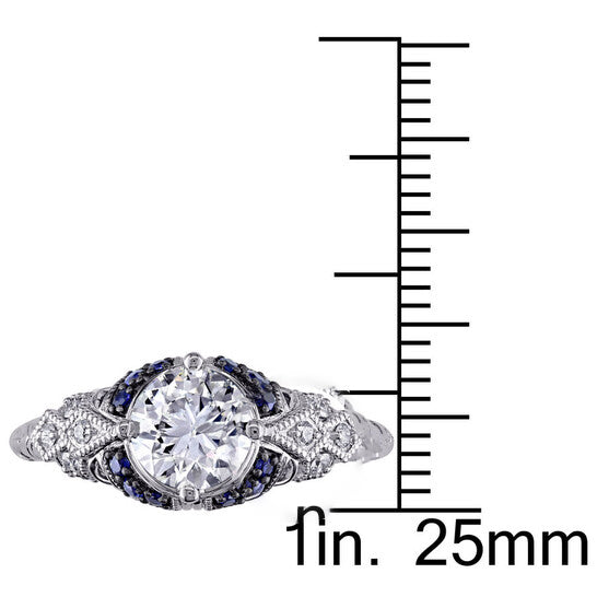 Original Amour 1 1/10 CT TW Diamond and Sapphire Victorian Engagement Ring in 14k White Gold