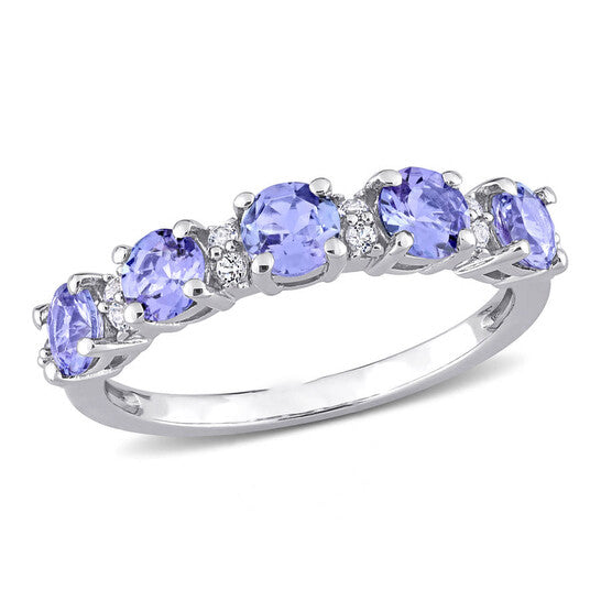 Original Amour 1 1/2 CT TGW Tanzanite and White Topaz Semi Eternity Ring in Sterling Silver