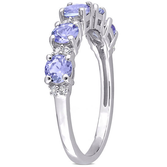 Original Amour 1 1/2 CT TGW Tanzanite and White Topaz Semi Eternity Ring in Sterling Silver