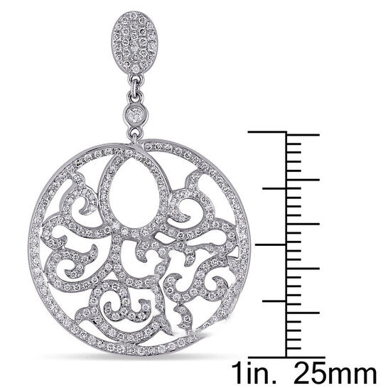 Original AMOUR 1 1/2 CT TW Diamond Filigree Circle Drop Earrings In 18k White Gold