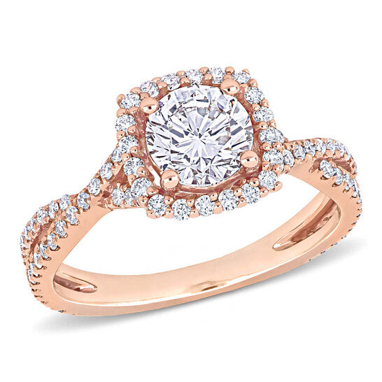 Original Amour 1 1/2 CT TW Diamond Halo Engagement Ring in 14k Rose Gold