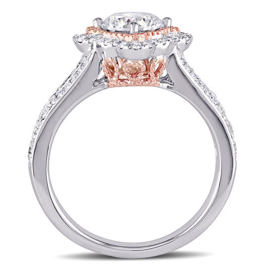 Original Amour 1 1/2 CT TW Diamond Halo Split Shank Engagement Ring in 2-Tone Rose and White 14k Gold