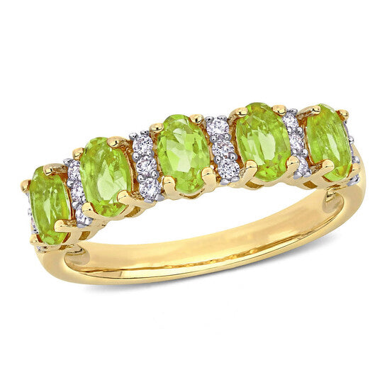 Original Amour 1 1/5 CT TGW Peridot and 1/6 CT TW Diamond Semi Eternity Ring in 14k Yellow Gold