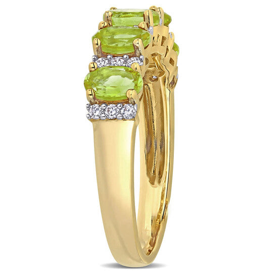 Original Amour 1 1/5 CT TGW Peridot and 1/6 CT TW Diamond Semi Eternity Ring in 14k Yellow Gold