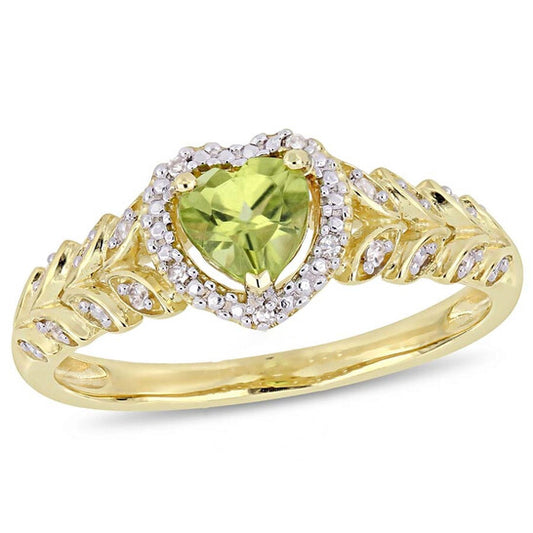 Original Amour 1/2 CT TGW Peridot and Diamond Halo Heart Ring in 10k Yellow Gold JMS005020