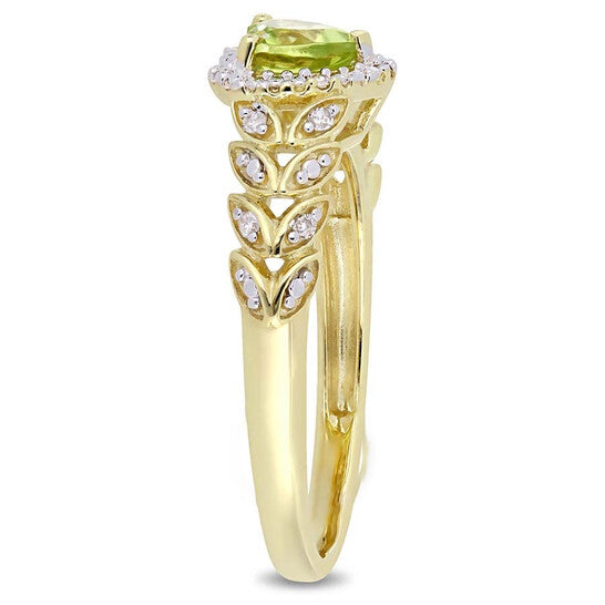 Original Amour 1/2 CT TGW Peridot and Diamond Halo Heart Ring in 10k Yellow Gold JMS005020