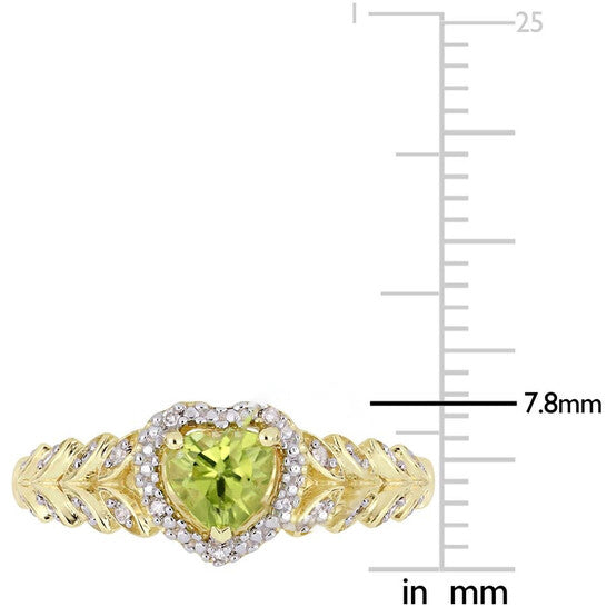 Original Amour 1/2 CT TGW Peridot and Diamond Halo Heart Ring in 10k Yellow Gold JMS005020