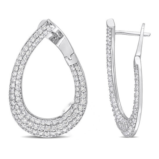 Original AMOUR 1 3/4 CT TDW Diamond Open Teardrop Earrings In 14K White Gold