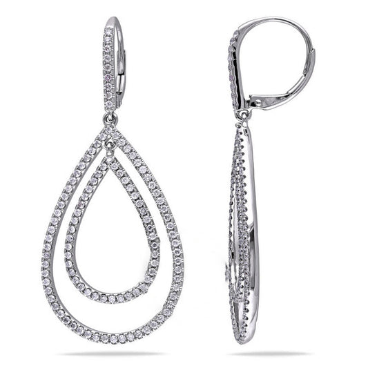 Original AMOUR 1 3/4 CT TW Diamond Pear Shaped Leverback Earrings In 14K White Gold