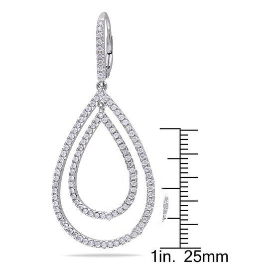 Original AMOUR 1 3/4 CT TW Diamond Pear Shaped Leverback Earrings In 14K White Gold