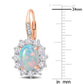 Original AMOUR 1 3/4 CT TGW Oval Shape Blue Ethiopian Opal and White Topaz and Diamond Accent Halo Leverback Earrings In Rose Plated Sterling Silver