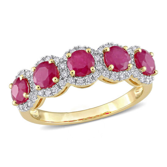 Original Amour 1 3/4 CT TGW Ruby and 1/5 CT TDW Diamond Semi-Eternity Ring in 14k Yellow Gold