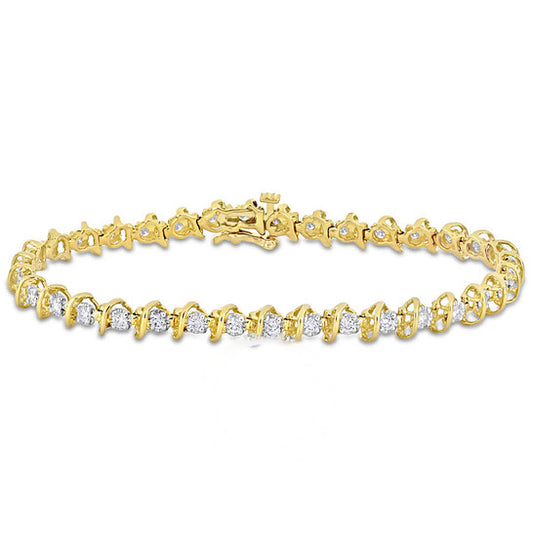 Original AMOUR 1 3/8 CT TDW Diamond S-link Tennis Bracelet In 18k Yellow Gold