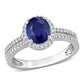 Original Amour 1 4/5 CT TGW Oval Blue Sapphire and 3/8 CT TDW Diamond Halo Engagement Ring in 14k White Gold