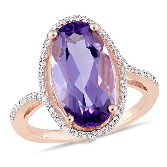 Original Amour 1/5 CT Diamond TW And 4 1/3 CT TGW Amethyst Fashion Ring 14k Pink Gold GH SI