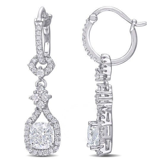 Original AMOUR 1 7/8 CT TW Cushion Cut Diamond Drop Earrings In 14K White Gold