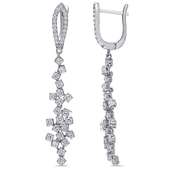 Original AMOUR 1 7/8 CT TW Diamond Floral Dangle Cuff Earrings In 14K White Gold