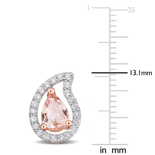 Original AMOUR 1 7/8 CT TGW Pear Shape Morganite and White Topaz Teardrop Stud Earrings In Rose Plated Sterling Silver