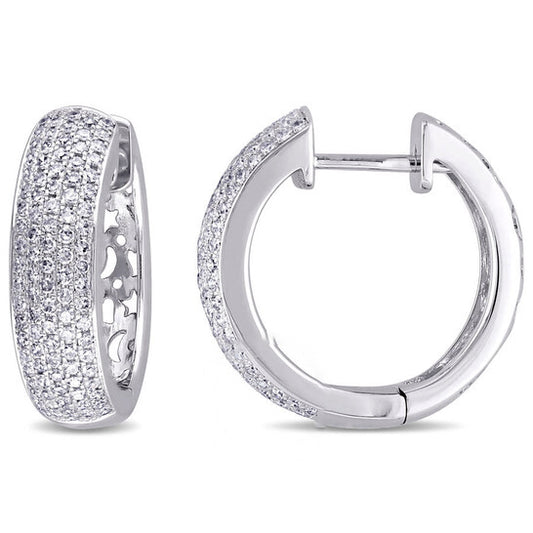 Original AMOUR 1 CT TW Diamond Pave Hinged Hoop Earrings In 14K White Gold