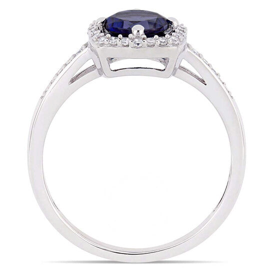 Original Amour 1 CT TGW Created Blue Sapphire and 1/7 CT TW Diamond Halo Ring in 10k White Gold JMS005035