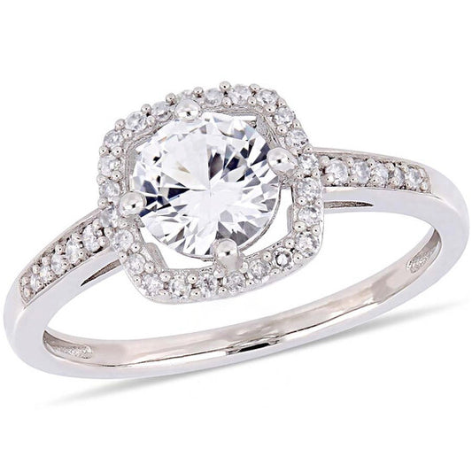 Original Amour 1 CT TGW Created White Sapphire and 1/7 CT TW Diamond Halo Ring in 10k White Gold JMS005034