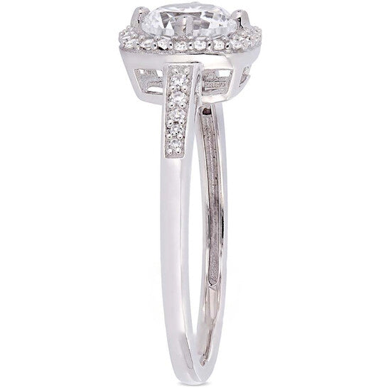 Original Amour 1 CT TGW Created White Sapphire and 1/7 CT TW Diamond Halo Ring in 10k White Gold JMS005034