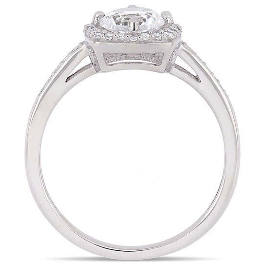 Original Amour 1 CT TGW Created White Sapphire and 1/7 CT TW Diamond Halo Ring in 10k White Gold JMS005034