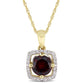 Original AMOUR 1 CT TGW Garnet and 1/10 CT TW Diamond Halo Square Drop Pendant with Chain In 10K Yellow Gold