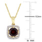 Original AMOUR 1 CT TGW Garnet and 1/10 CT TW Diamond Halo Square Drop Pendant with Chain In 10K Yellow Gold