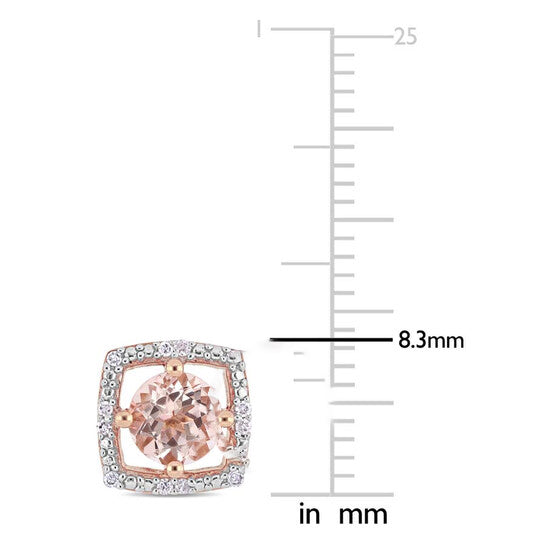 Original AMOUR 1 CT TGW Morganite and Diamond Stud Earrings In 10K Rose Gold