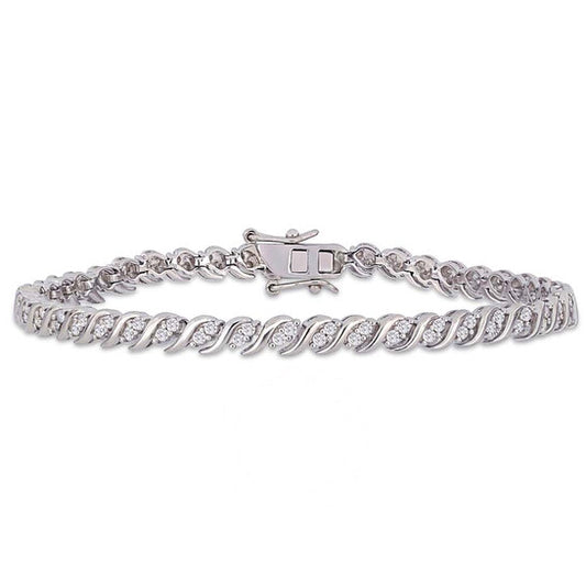 Original AMOUR 1 CT TW Diamond S-shape Tennis Bracelet In Sterling Silver