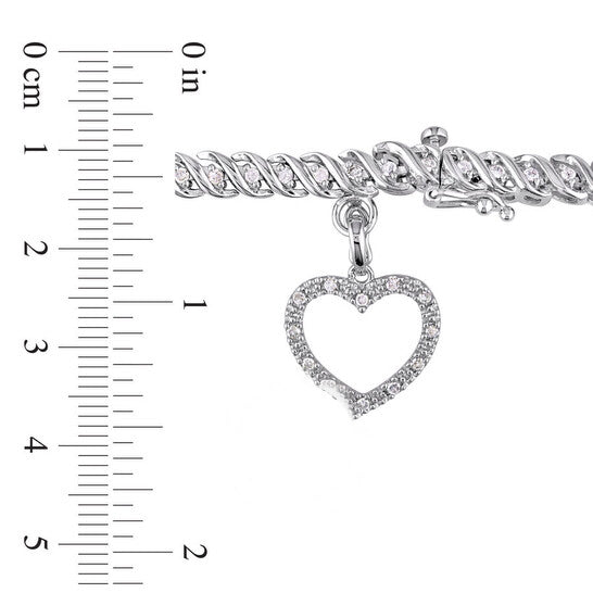 Original AMOUR 1 CT TW Diamond Tennis Bracelet with Heart Charm In Sterling Silver