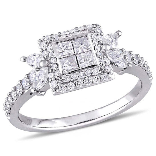 Original Amour 1 CT TW Princess-cut Diamond Quad Halo 14K White Gold Engagement Ring