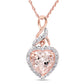 Original AMOUR Halo Diamond and Heart Shaped Morganite Pendant with Chain In 10K Rose Gold