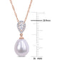 Original AMOUR 9-9.5 Mm Freshwater Cultured Pearl 1/4 CT TGW White Topaz and Diamond Accent Drop Pendant with Chain In 10K Rose Gold