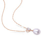 Original AMOUR 9-9.5 Mm Freshwater Cultured Pearl 1/4 CT TGW White Topaz and Diamond Accent Drop Pendant with Chain In 10K Rose Gold