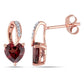 Original AMOUR Heart Shaped Garnet Earrings with Diamonds In 10K Rose Gold